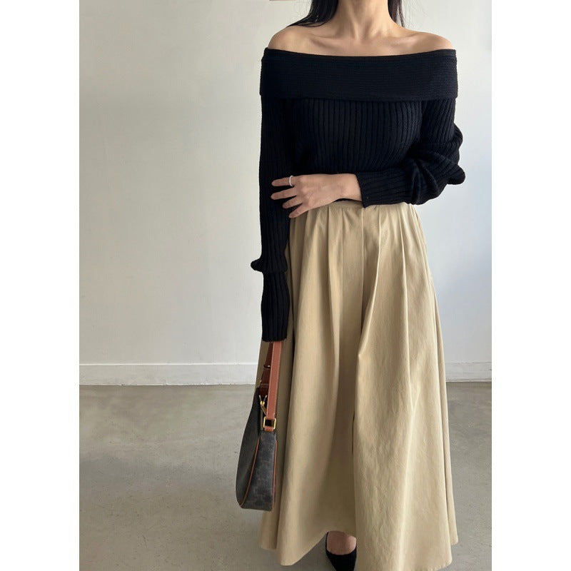 Pull Tricot Slim Col Montant Off-Shoulder