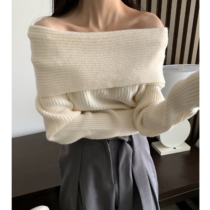 Pull Tricot Slim Col Montant Off-Shoulder